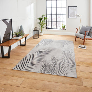 Creation 50051 Modern Botanical Ventation Distressed Metallic Shimmer Soft Textured Low Profile Short-Pile Grey/Silver Rug-Think Rugs-Rug Love - The Most Loved Rug Store